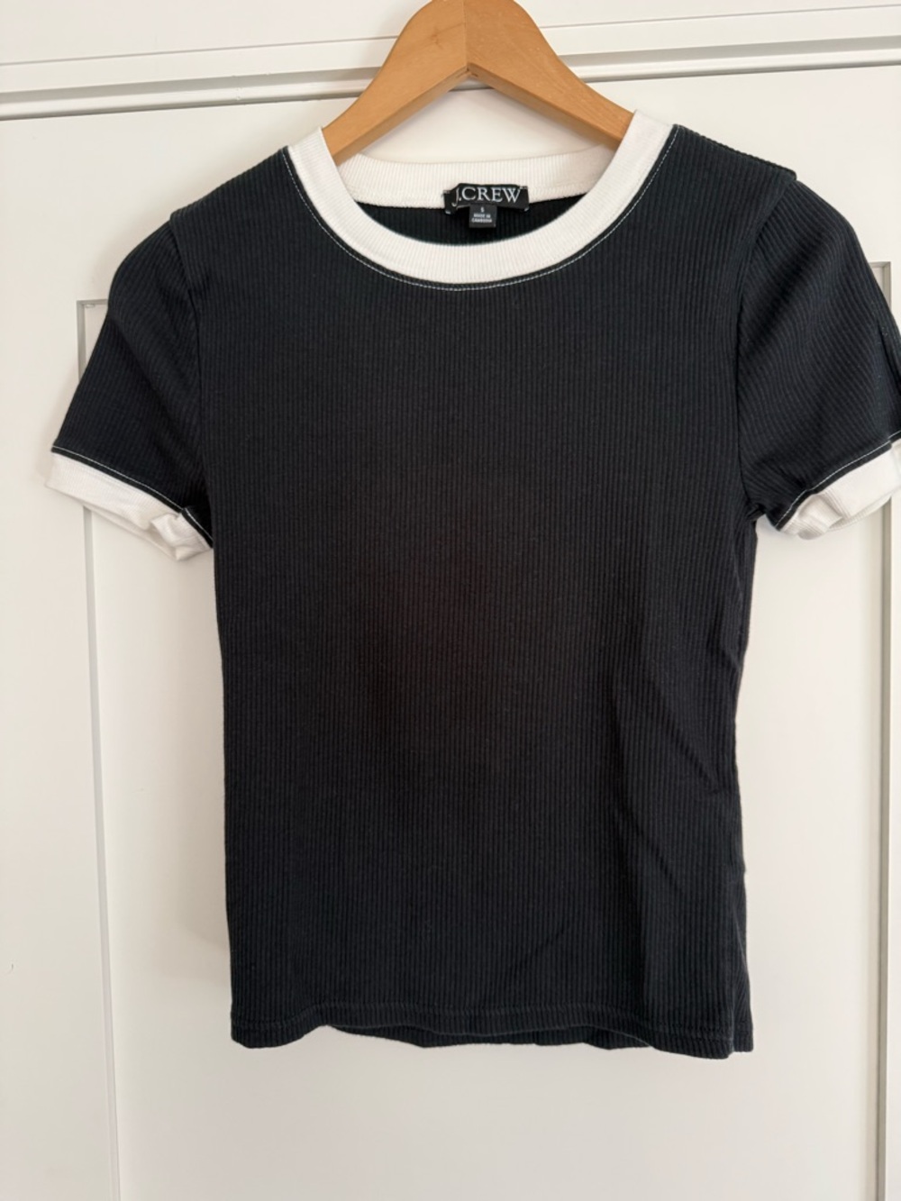 J. Crew Black Ribbed Short-Sleeve Tee with White Trim Size Small Ringer Tee